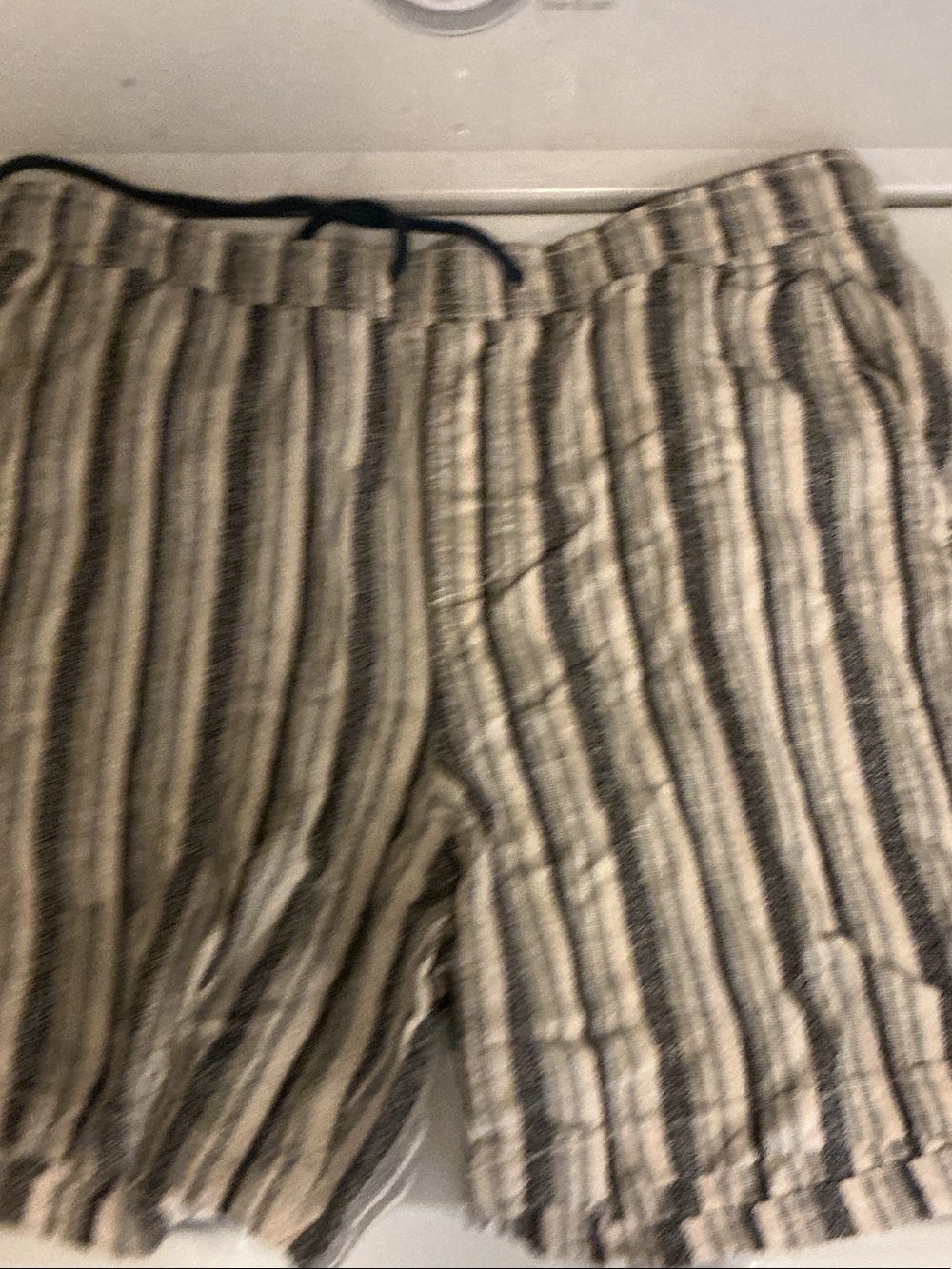 Aeropostale Men's Beige and Black Striped Drawstring Shorts